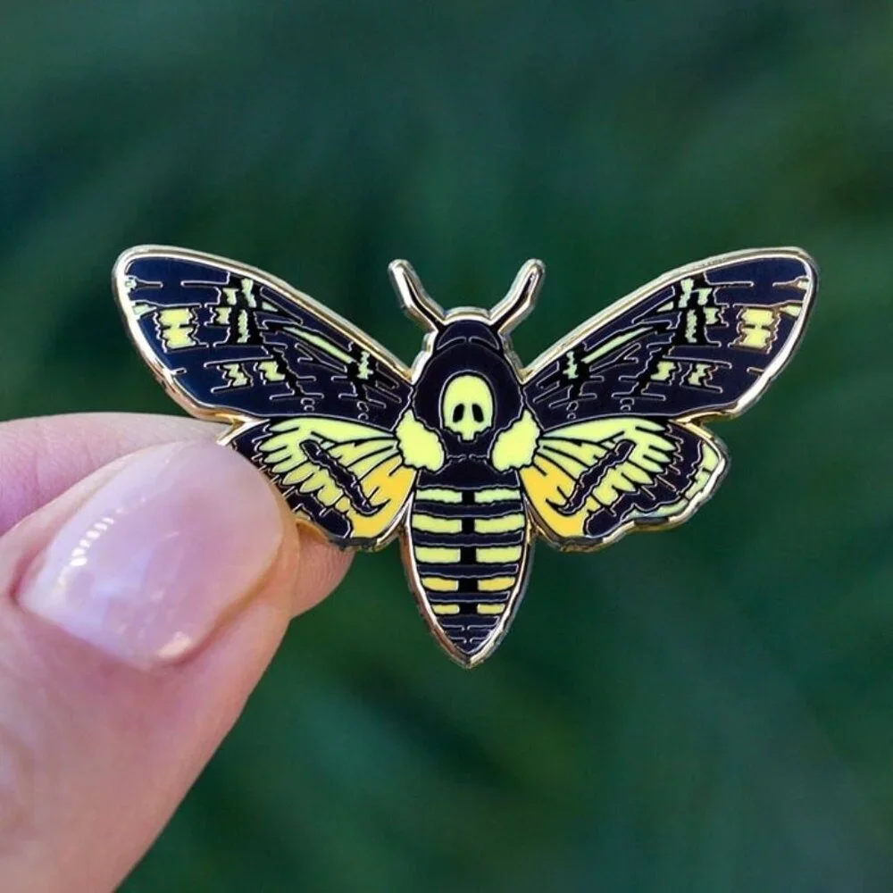 Death's-Head Hawkmoth Enamel Pin -‎ Gold Plated Nature Jewelry - Garden Brooch